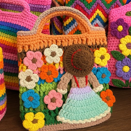 Flower Garden Tote – Crochet Bag Pattern PDF with Girl & Floral Appliqués
