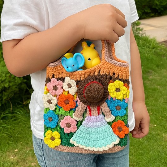 Flower Garden Tote – Crochet Bag Pattern PDF with Girl & Floral Appliqués