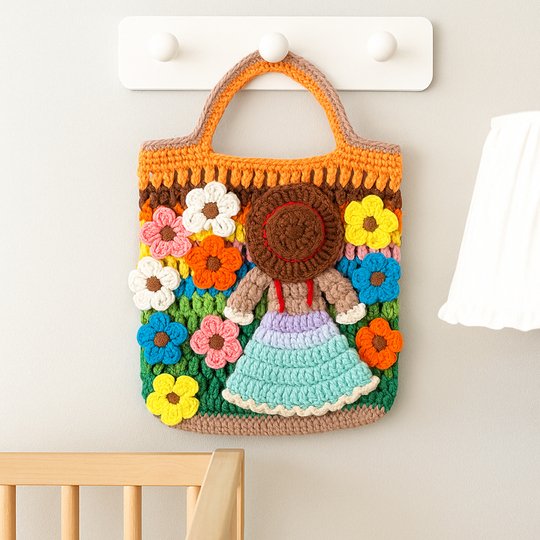 Flower Garden Tote – Crochet Bag Pattern PDF with Girl & Floral Appliqués