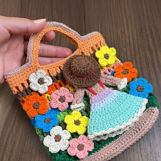 Flower Garden Tote – Crochet Bag Pattern PDF with Girl & Floral Appliqués