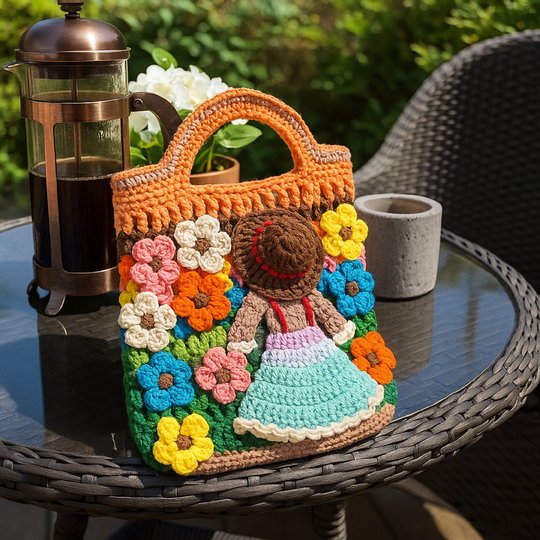 Flower Garden Tote – Crochet Bag Pattern PDF with Girl & Floral Appliqués