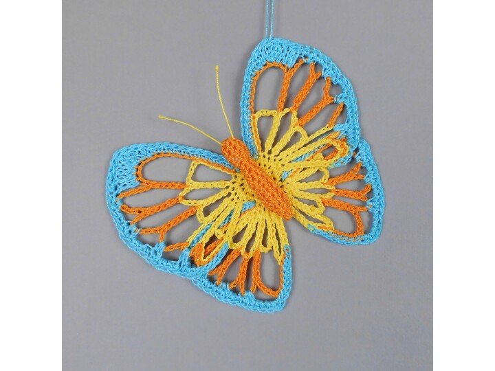 Large, colourful Butterfly - hanging decor from leftover yarn