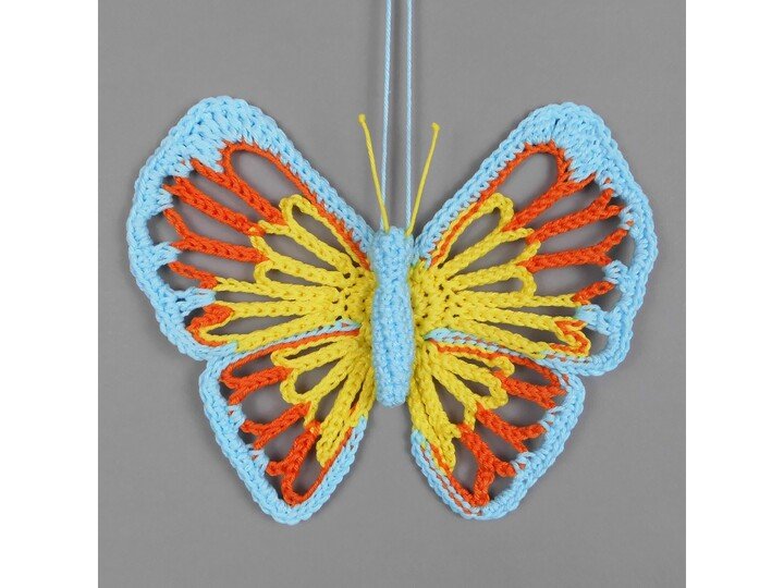 Large, colourful Butterfly - hanging decor from leftover yarn