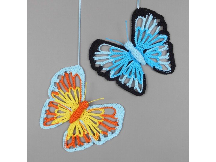 Large, colourful Butterfly - hanging decor from leftover yarn