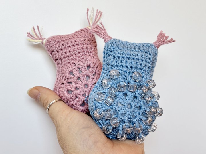 Fidget Eule mit Perlen, Amigurumi Eule Granny African Flower