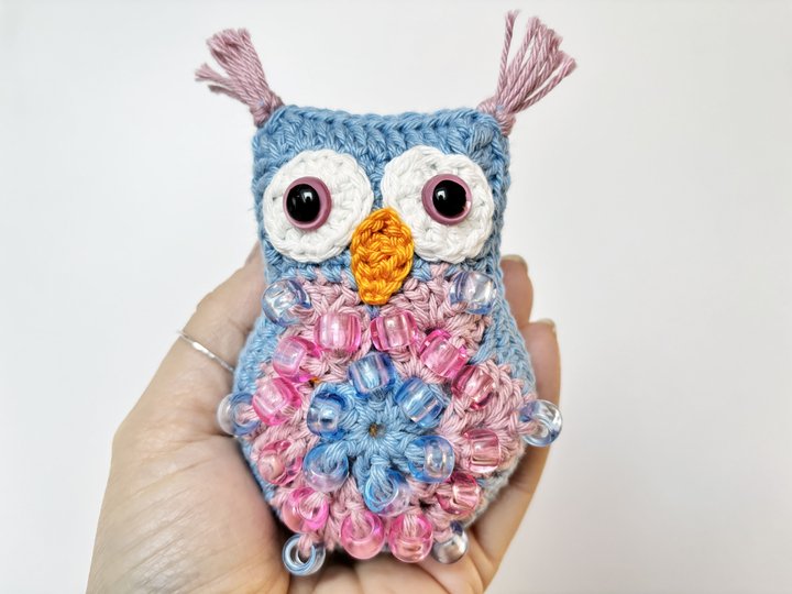 Fidget Eule mit Perlen, Amigurumi Eule Granny African Flower