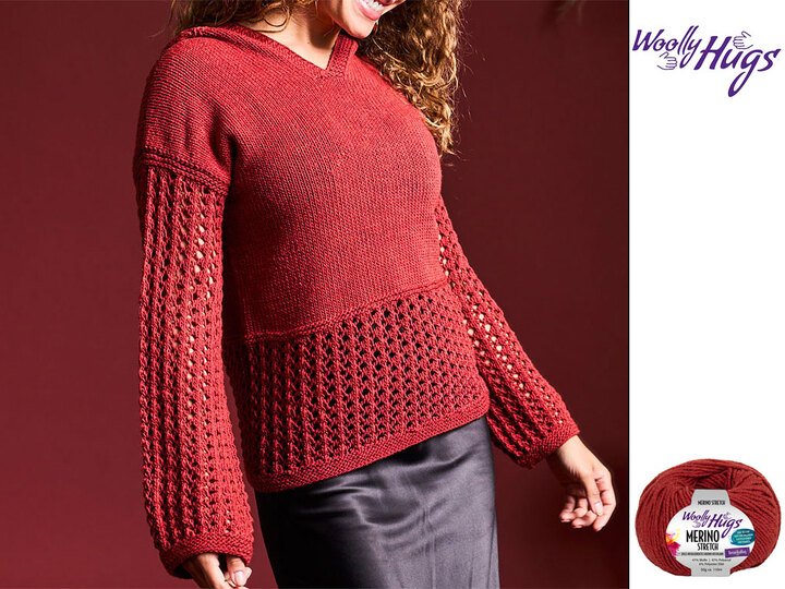 PULLI ESTHER, KAPUZENPULLOVER MIT LOCHMUSTER gestrickt