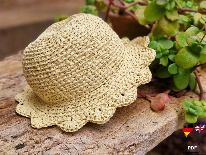 H1 Häkelanleitung. Panamahut aus Raffia (Bastgarn) für Erwachsene un Kinder