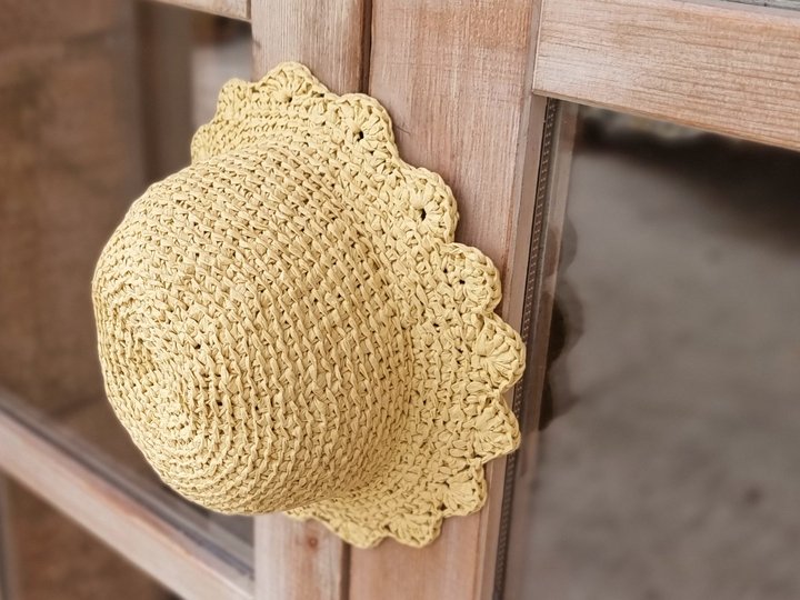 H1 Crochet Pattern. Raffia panama hat for adults and kids