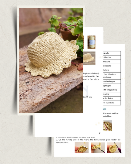 H1 Häkelanleitung. Panamahut aus Raffia (Bastgarn) für Erwachsene un Kinder