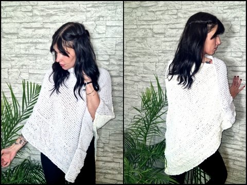 266 Strickanleitung Poncho Kuschelteilchen mit Zopfmusterborde