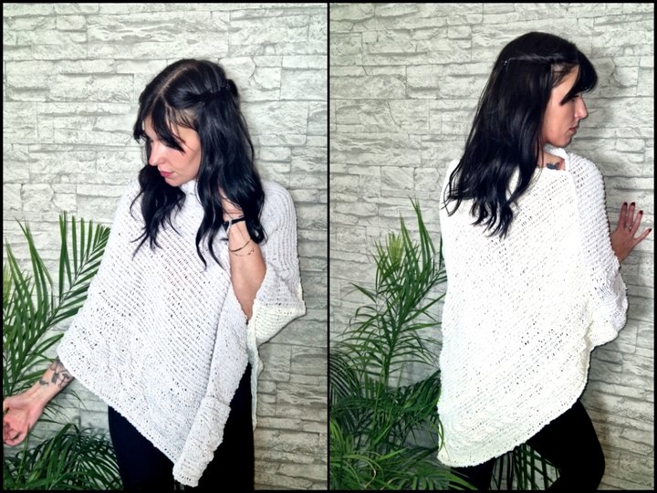 266 Strickanleitung Poncho Kuschelteilchen mit Zopfmusterborde