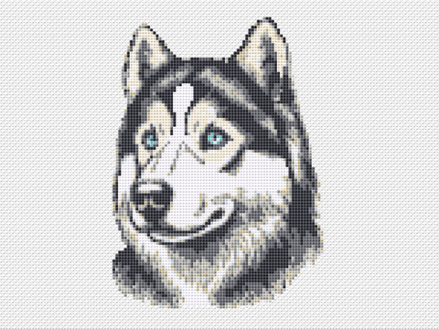Kreuzstichvorlage Husky Aiko,ein Stickmuster für Hundeliebhaber als PDF/PNG