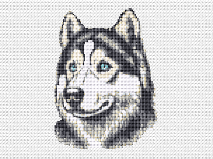 Kreuzstichvorlage Husky Aiko,ein Stickmuster für Hundeliebhaber als PDF/PNG