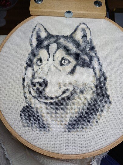 Kreuzstichvorlage Husky Aiko,ein Stickmuster für Hundeliebhaber als PDF/PNG