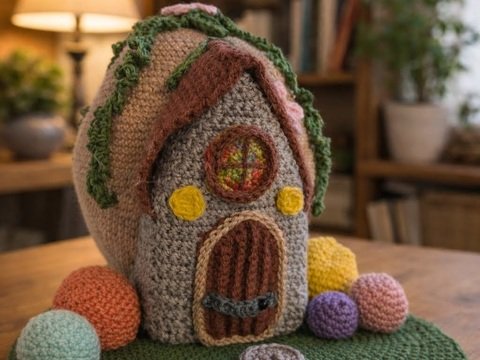 Häkelanleitung zauberhaftes Osterei-Wichtelhaus im Garten mit Ostereiern