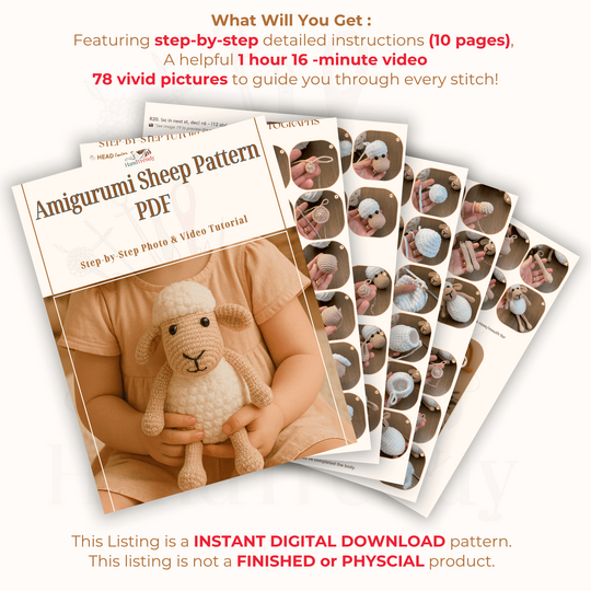 Amigurumi Sheep Pattern PDF Tutorial – Crochet Plush Lamb Toy (Digital Down