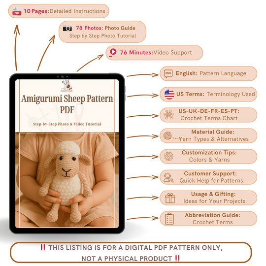 Amigurumi Sheep Pattern PDF Tutorial – Crochet Plush Lamb Toy (Digital Down