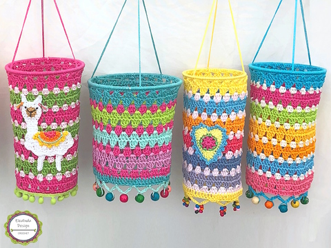Crochet Pattern for Colorful Boho lanterns, Incl. Alpaca Applique Tutorial