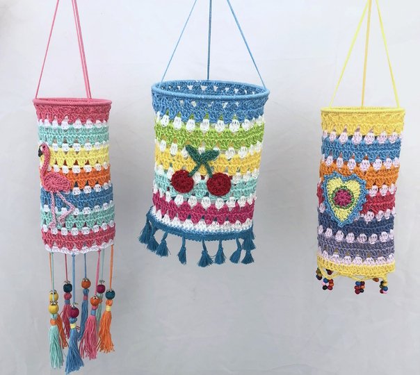 Häkelanleitung Bunte Laternen mit Alpaka Applikation, 4 Grö0en, Anfänger
