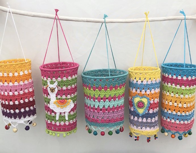 Häkelanleitung Bunte Laternen mit Alpaka Applikation, 4 Grö0en, Anfänger