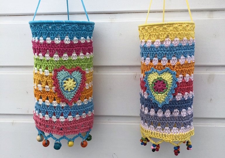 Häkelanleitung Bunte Laternen mit Alpaka Applikation, 4 Größen, Anfänger