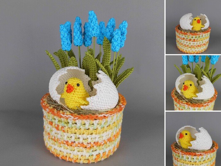 Easter Decor Spring Arrangement With Baby Chick - Crochet Pattern