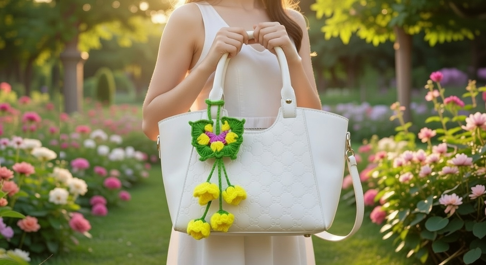 Häkelanleitung Schmetterling & Blumen Charm Bag – PDF + Video