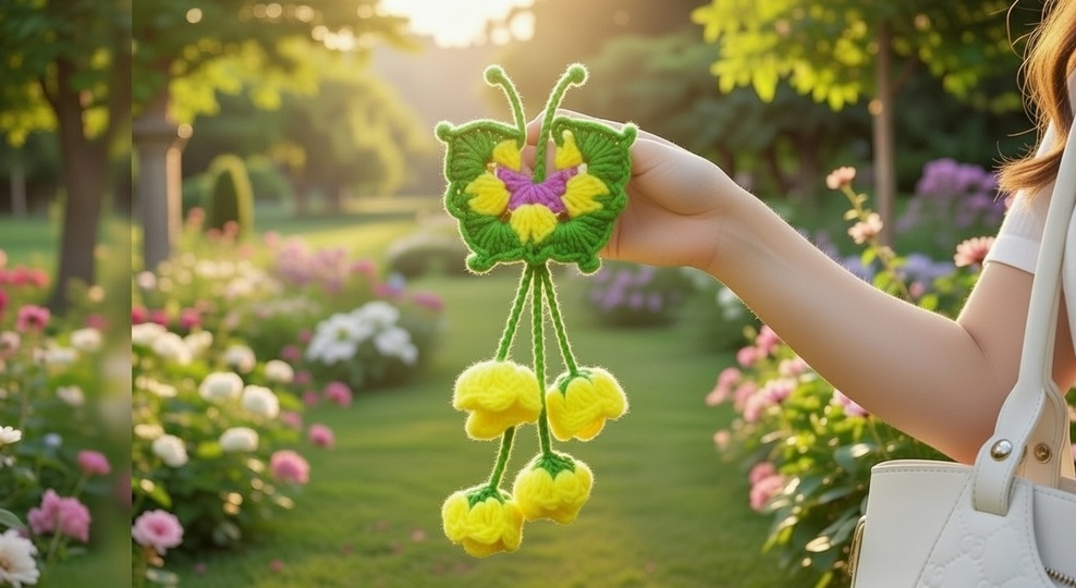 Häkelanleitung Schmetterling & Blumen Charm Bag – PDF + Video