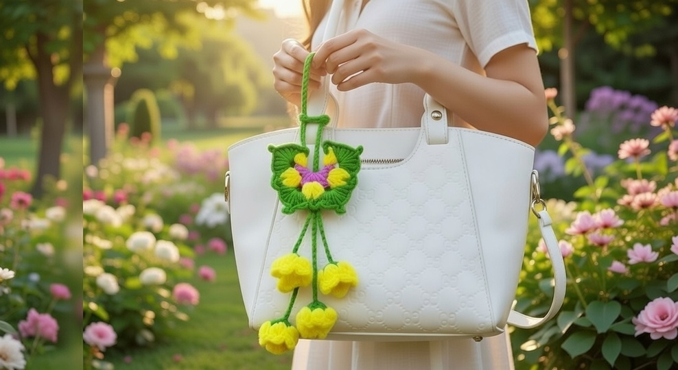 Häkelanleitung Schmetterling & Blumen Charm Bag – PDF + Video