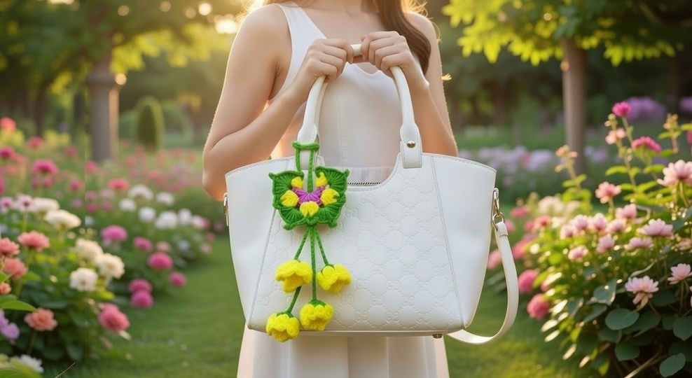 Häkelanleitung Schmetterling & Blumen Charm Bag – PDF + Video