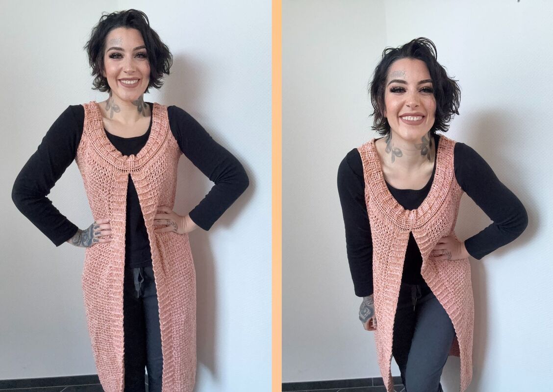 Häkelanleitung Longweste "PFIRSICH"