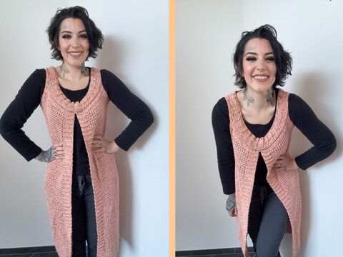 Häkelanleitung Longweste "PFIRSICH"