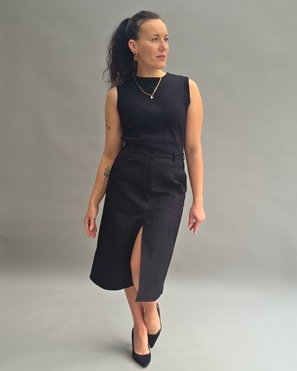 Schnittmuster eleganter Midi-Rock mit Schlitz und Eingriffstaschen