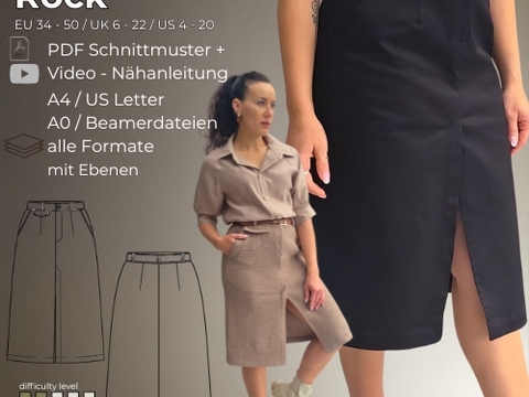 Schnittmuster eleganter Midi-Rock mit Schlitz und Eingriffstaschen