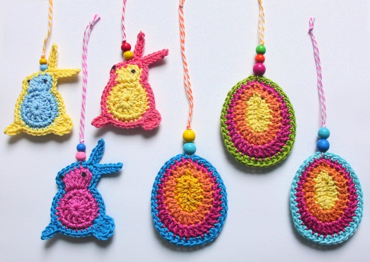 Crochet pattern Bunny rabbit little chicks, Easter eggs, decoration tags
