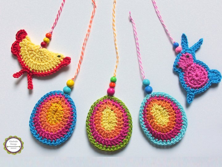 Crochet pattern Bunny rabbit little chicks, Easter eggs, decoration tags