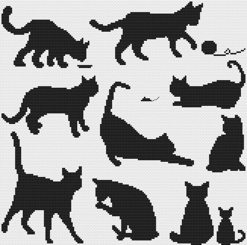 Kreuzstichvorlage Katzensilhouetten,Sampler mit zehn Katzen als PDF und PNG - Bild 7