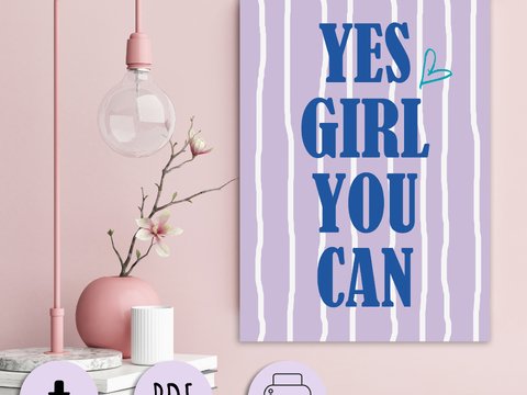 Poster YES GIRL Wandbild Feminismus Geschenk Freundin DOWNLOAD
