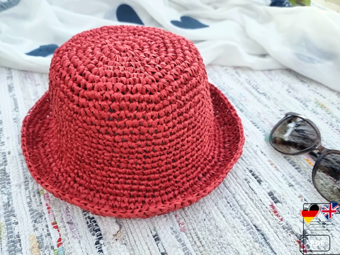H4 Raffia Bucket Hat Crochet Pattern PDF, Summer Hat, Adjustable Size