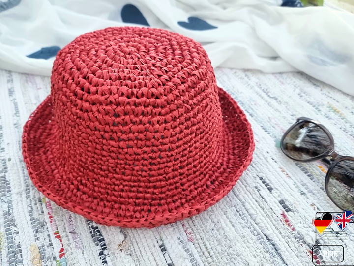 H4 Raffia Bucket Hat Crochet Pattern PDF, Summer Hat, Adjustable Size