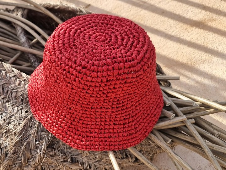 H4 Raffia Bucket Hat Crochet Pattern PDF, Summer Hat, Adjustable Size
