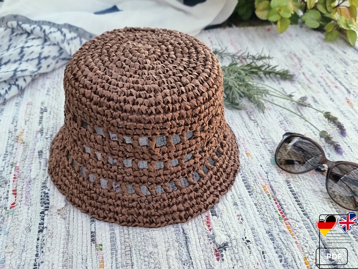 H5 Raffia Bucket Hat Crochet Pattern PDF, Summer Hat, Adjustable Size