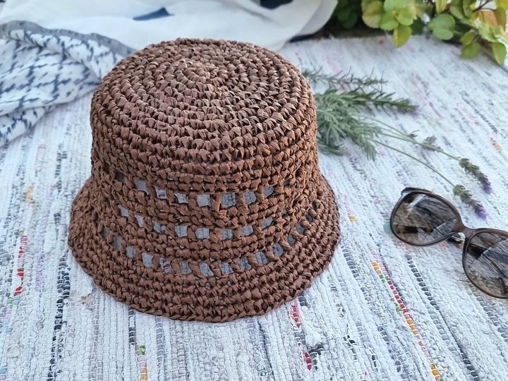 H5 Raffia Bucket Hat Crochet Pattern PDF, Summer Hat, Adjustable Size
