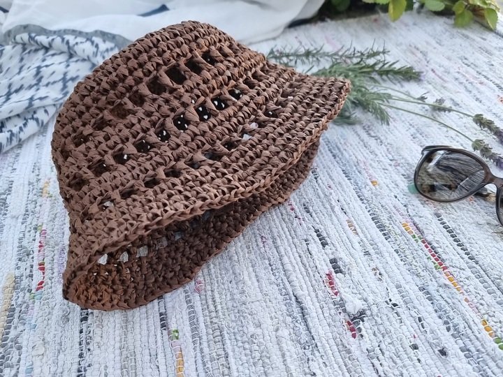 H5 Raffia Bucket Hat Crochet Pattern PDF, Summer Hat, Adjustable Size