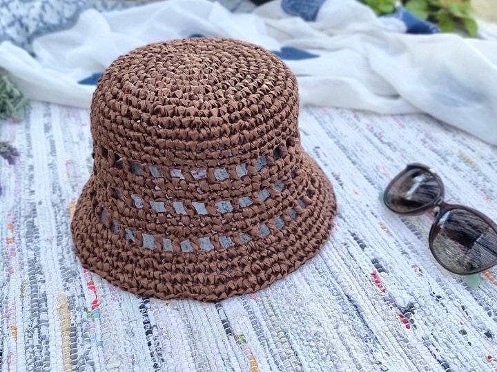 H5 Raffia Bucket Hat Crochet Pattern PDF, Summer Hat, Adjustable Size