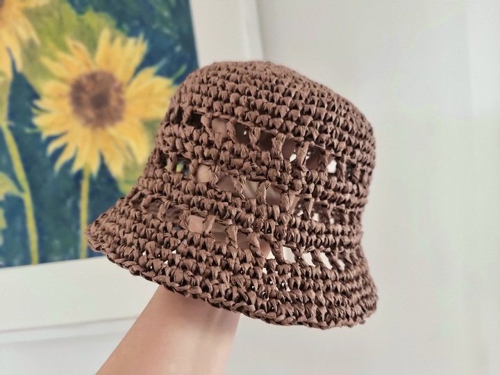H5 Raffia Bucket Hat Crochet Pattern PDF, Summer Hat, Adjustable Size