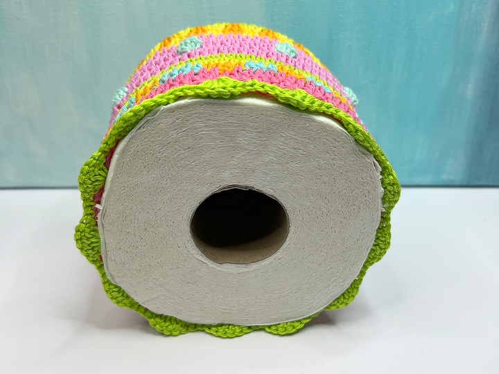 Crochet pattern toilet paper cover, colorful hat for toilet roll, PDF