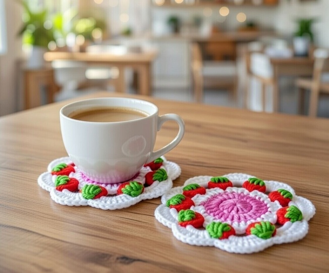 Crochet Strawberry Coaster Pattern PDF + Video Tutorial