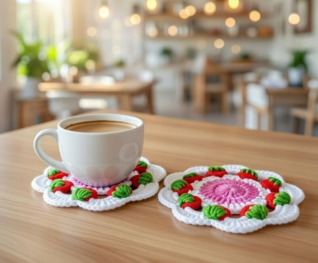Crochet Strawberry Coaster Pattern PDF + Video Tutorial
